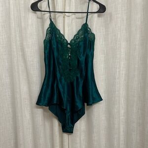 Victoria's Secret Emerald Green Satin Lace Teddy